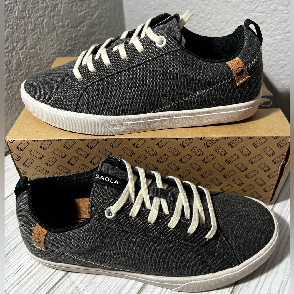 Saola Cannon Canvas Women’s casual sneakers Shoe Dark grey size‎ 7 vegan lace up
